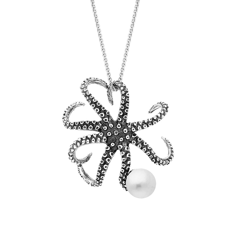 18ct White Gold Freshwater Pearl Bead Octopus Necklace P3410 W