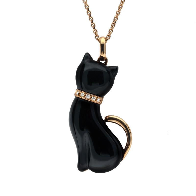 18ct Rose Gold Whitby Jet Diamond Small Cat Necklace P2748 | W