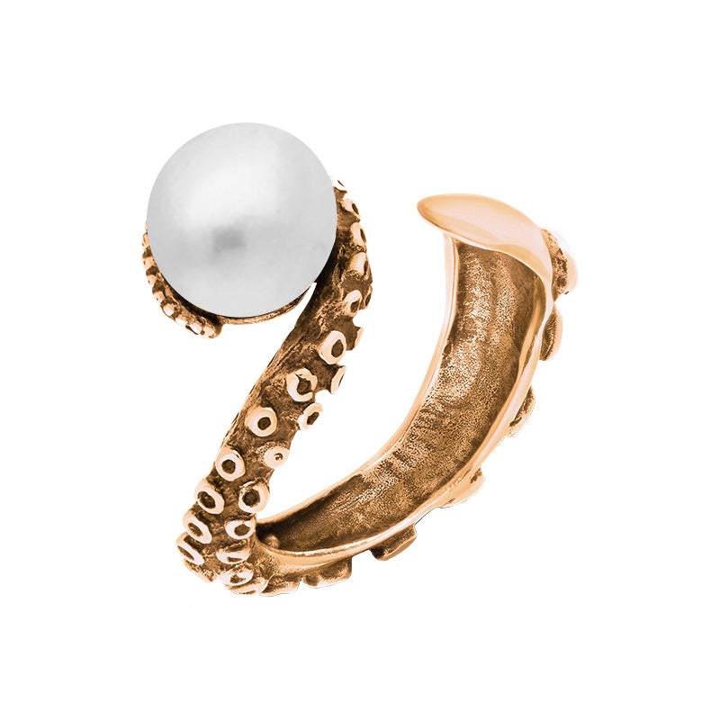 9ct Rose Gold Freshwater Pearl Bead Swirl Tentacle Ring R1184 W