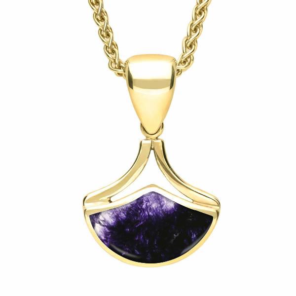 9ct Yellow Gold Blue John Fan Shaped Necklace P387 W Hamond Fine