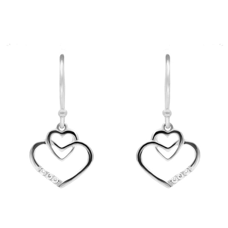 Sterling Silver Cubic Zirconia Double Heart Drop Earrings E1966