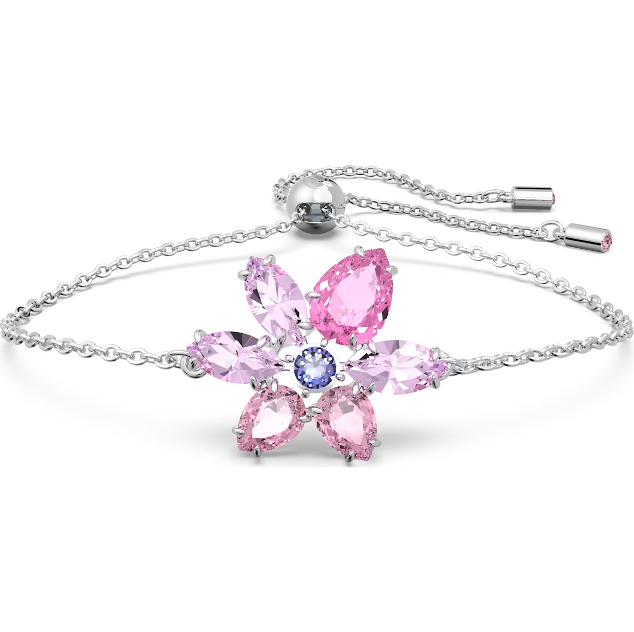 Swarovski Gema Rhodium Plated Flower Pink Crystal Bracelet 5658396