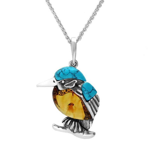 Collana Kingfisher In Argento 925 Con Ambra E Turchese – Henryka – 45 Cm