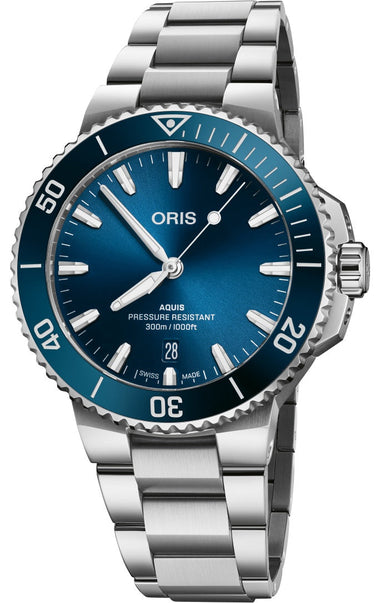 Oris Aquis Date 41.5mm Watch with blue dial, steel bracelet, steel case