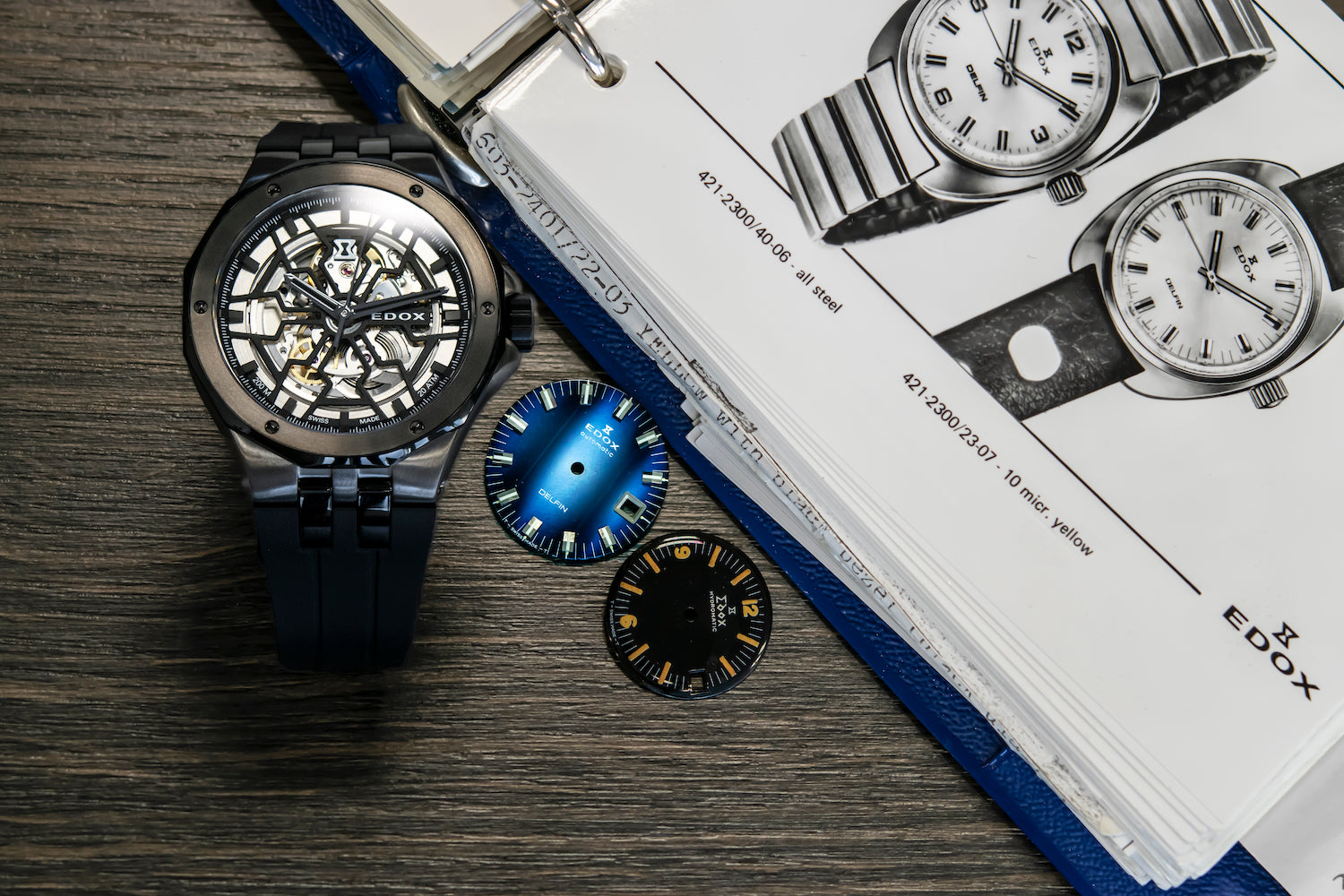 Edox Delfin Mecano 3 Hands Skeleton Watch 85303 357GN NGN | W