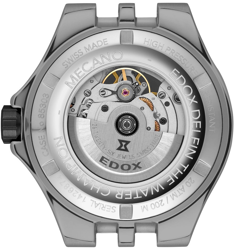 Edox Delfin Mecano 3 Hands Skeleton Watch 85303 357GN NGN | W