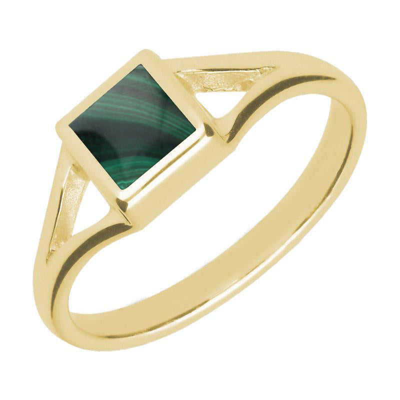 9ct Yellow Gold Malachite Square Split Shoulder Ring D R063 | W Hamond ...
