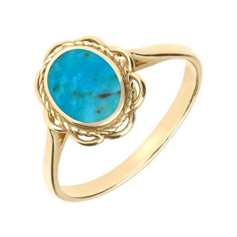 9ct Yellow Gold Turquoise Frill Rope Edge Ring R010 | W Hamond Fine ...