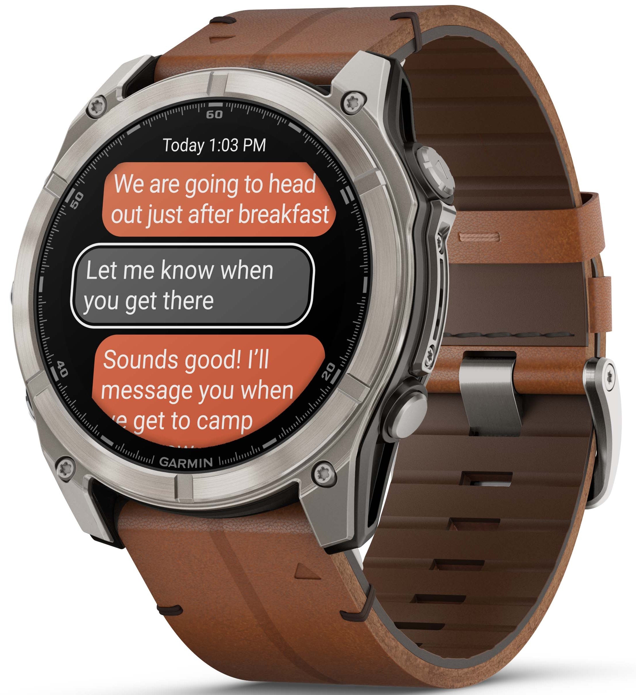 n ブッシュスマート Garmin Fenix 8 51mm Sapphire AMOLED Titanium Chestnut Leather Band
