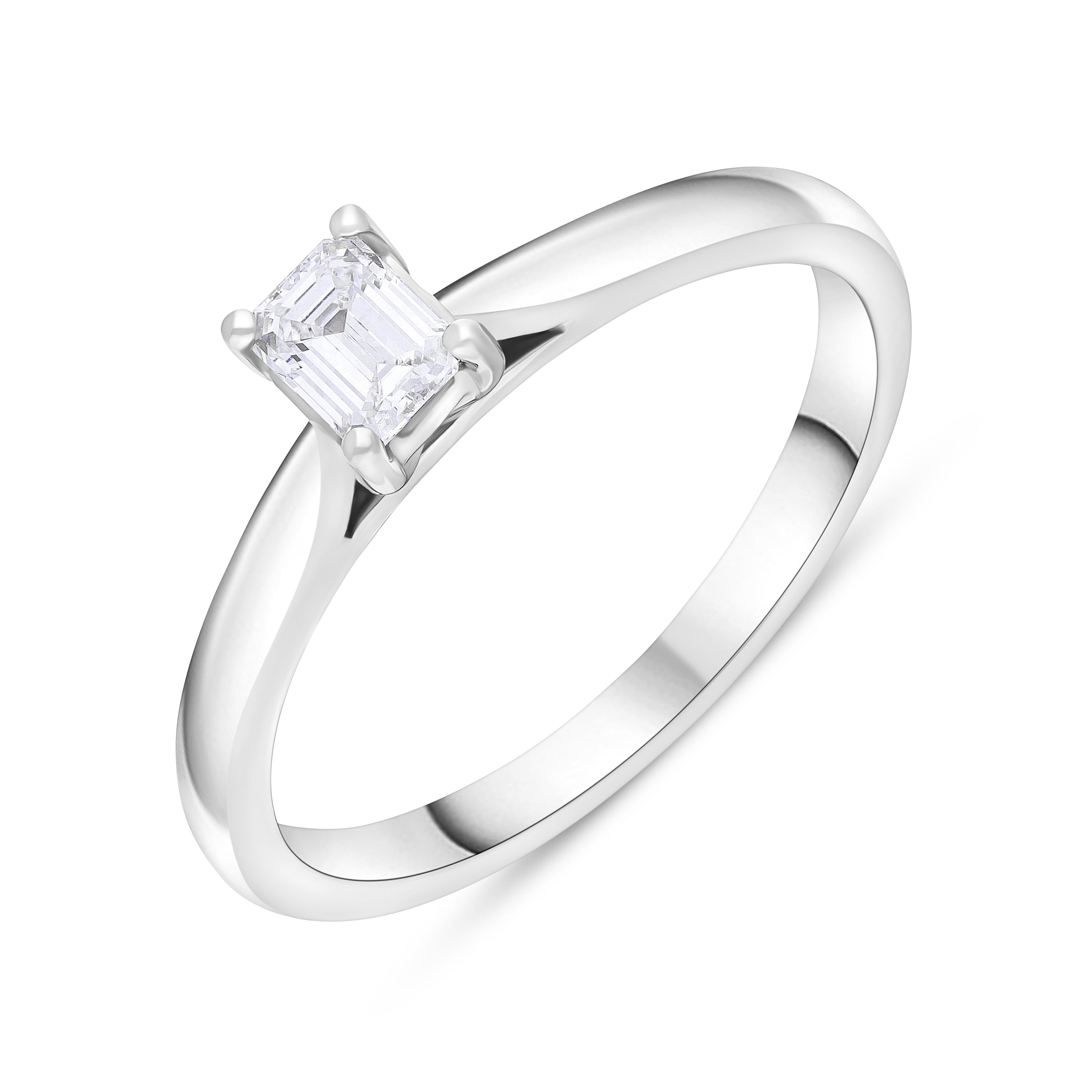 Platinum 0.32 Diamond Solitaire Emerald Cut Claw Ring Size O GIA EVS2 ...