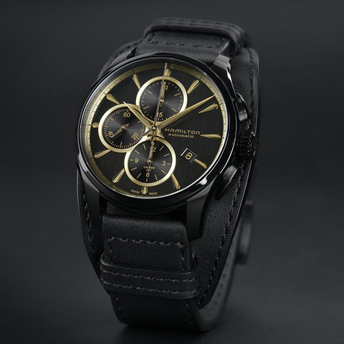 Hamilton Watch Jazzmaster Auto Chrono Black u0026 Gold H32506730 | W Hamond  Luxury Watches