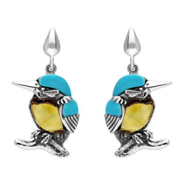 Small Kingfisher Bird Necklace in Silver, Turquoise and Amber Small Kingfisher Bird Necklace in Silver, Turquoise and Amber