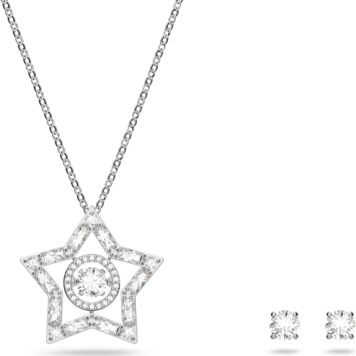 Swarovski Stella Rhodium Plated White Crystal Star Necklace Earring Set ...