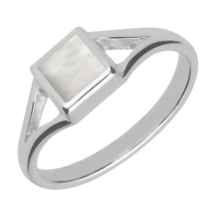 Amelia Sunrise Mother Of Pearl Ring Big Square Motif in 18K Yellow Gold