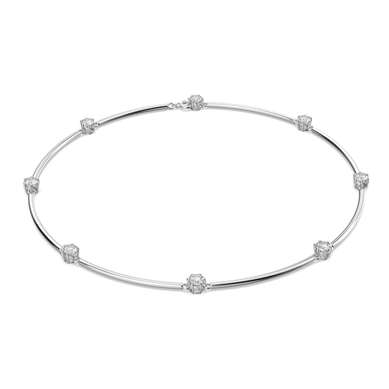 Swarovski Constella Rhodium Plated White Crystal Round Cut Necklace ...