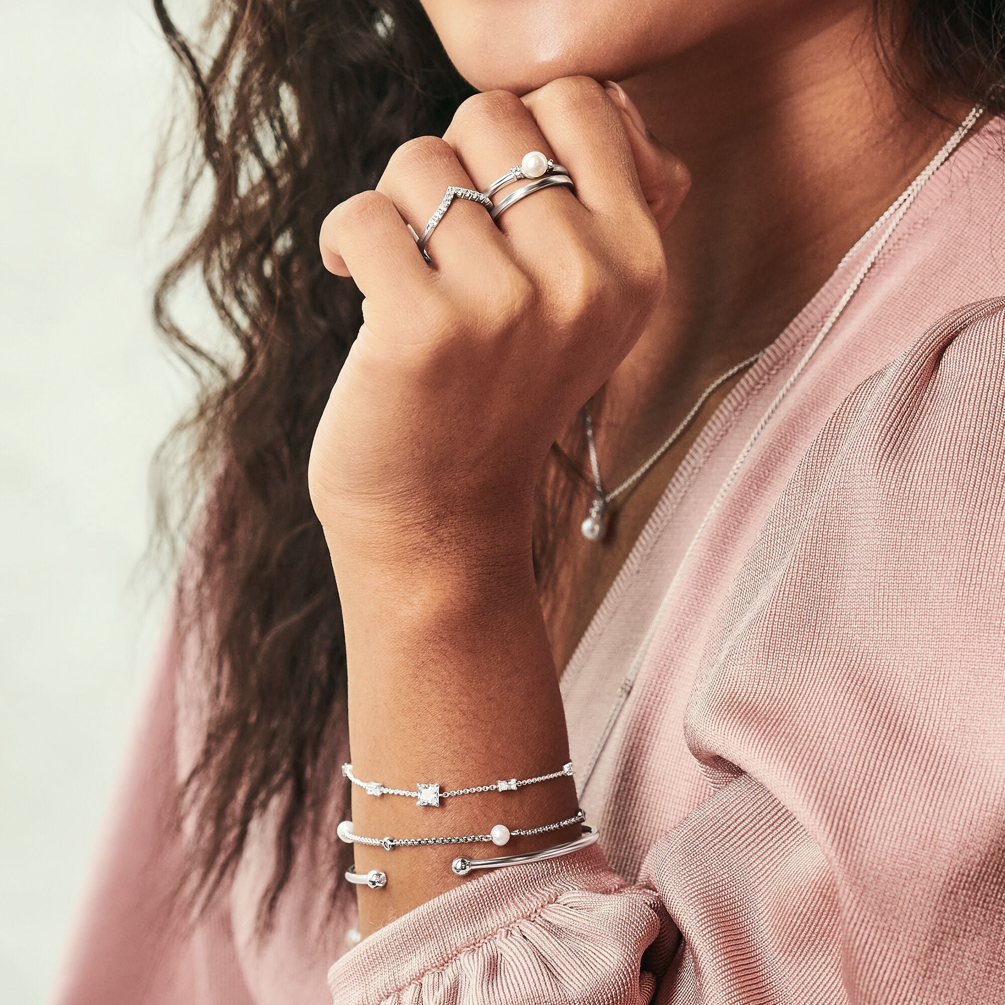 Thomas Sabo Charm Club Sterling Silver White Pearl CZ Bracelet