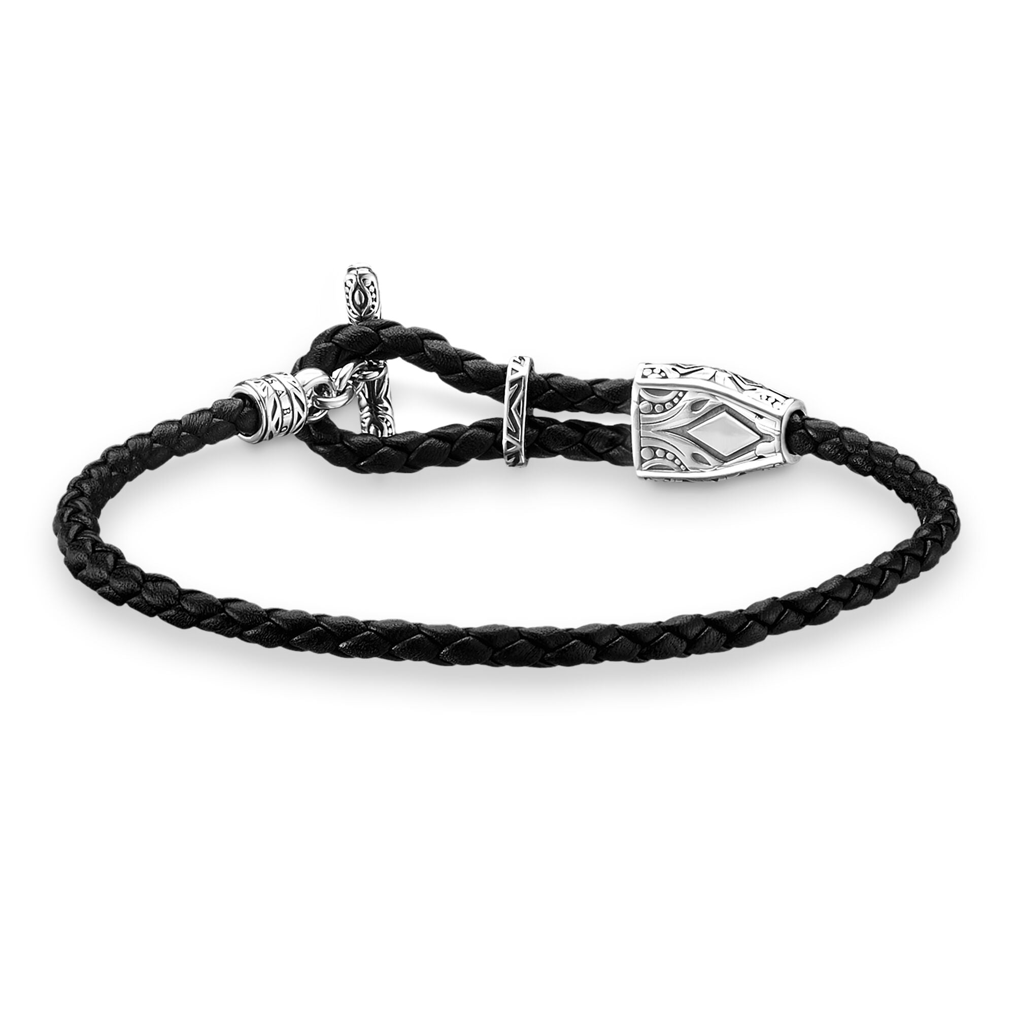 Thomas Sabo Men's hand woven leather and sterling shops silver bracelet